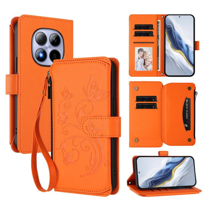 Funda de cuero para teléfono con cartera multitarjeta con cremallera y diseño de mariposa y flor de amor, For Redmi A7 / A5 4G 171mm / Poco C71, For Redmi K90 Max 5G, For Redmi A7 Pro 171mm / Poco C85x 5G, For Redmi Turbo 5 Max / Poco X8 Pro Max       ...