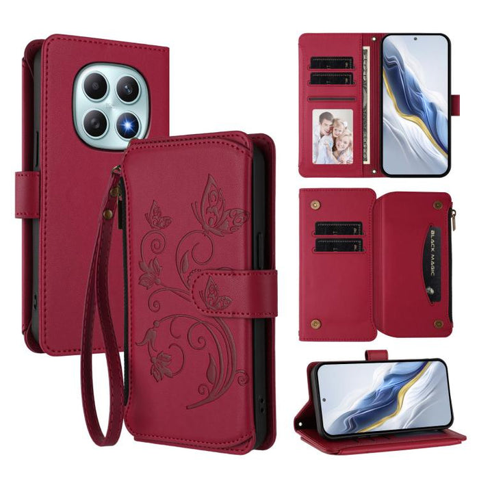 Funda de cuero para teléfono con cartera multitarjeta con cremallera y diseño de mariposa y flor de amor, For Redmi A7 / A5 4G 171mm / Poco C71, For Redmi K90 Max 5G, For Redmi A7 Pro 171mm / Poco C85x 5G, For Redmi Turbo 5 Max / Poco X8 Pro Max       ...