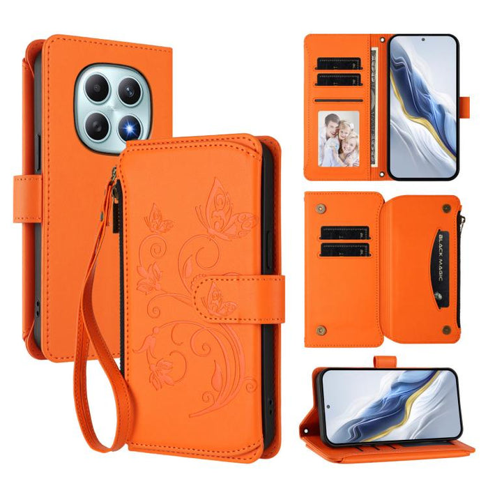 Funda de cuero para teléfono con cartera multitarjeta con cremallera y diseño de mariposa y flor de amor, For Redmi A7 / A5 4G 171mm / Poco C71, For Redmi K90 Max 5G, For Redmi A7 Pro 171mm / Poco C85x 5G, For Redmi Turbo 5 Max / Poco X8 Pro Max       ...