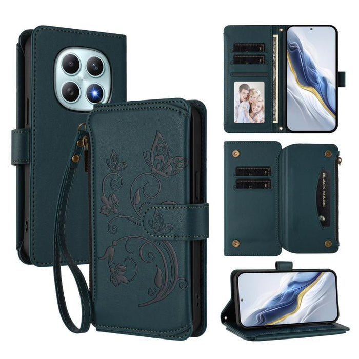 Funda de cuero para teléfono con cartera multitarjeta con cremallera y diseño de mariposa y flor de amor, For Redmi A7 / A5 4G 171mm / Poco C71, For Redmi K90 Max 5G, For Redmi A7 Pro 171mm / Poco C85x 5G, For Redmi Turbo 5 Max / Poco X8 Pro Max       ...