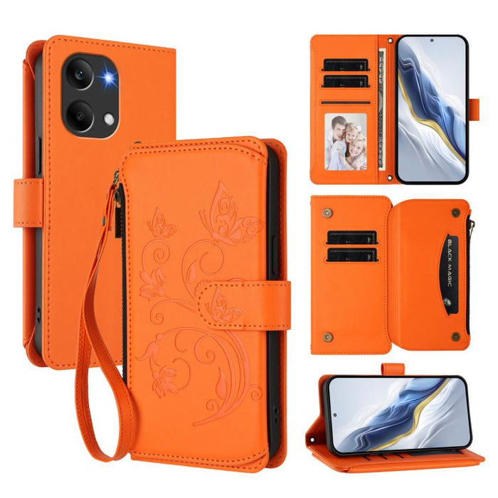 Funda de cuero para teléfono con cartera multitarjeta con cremallera y diseño de mariposa y flor de amor, For Redmi A7 / A5 4G 171mm / Poco C71, For Redmi K90 Max 5G, For Redmi A7 Pro 171mm / Poco C85x 5G, For Redmi Turbo 5 Max / Poco X8 Pro Max       ...