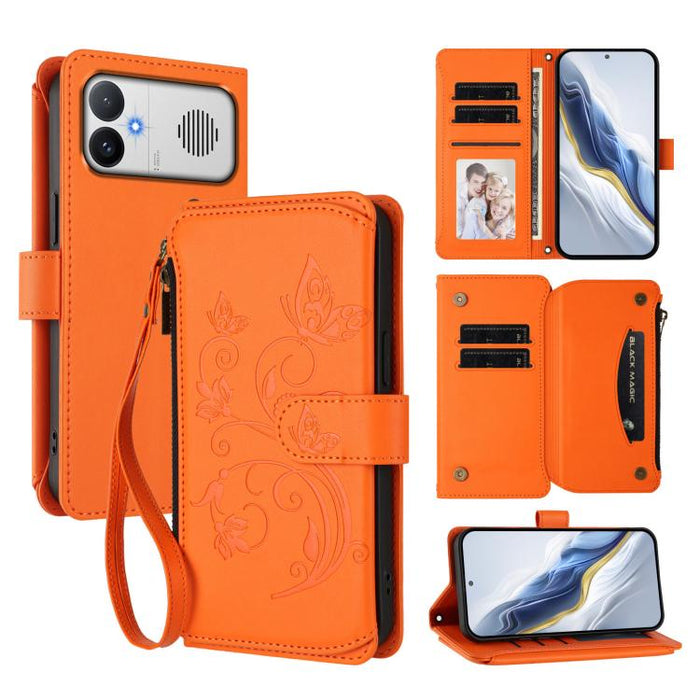 Funda de cuero para teléfono con cartera multitarjeta con cremallera y diseño de mariposa y flor de amor, For Redmi A7 / A5 4G 171mm / Poco C71, For Redmi K90 Max 5G, For Redmi A7 Pro 171mm / Poco C85x 5G, For Redmi Turbo 5 Max / Poco X8 Pro Max       ...