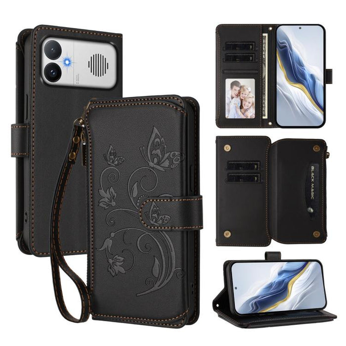 Funda de cuero para teléfono con cartera multitarjeta con cremallera y diseño de mariposa y flor de amor, For Redmi A7 / A5 4G 171mm / Poco C71, For Redmi K90 Max 5G, For Redmi A7 Pro 171mm / Poco C85x 5G, For Redmi Turbo 5 Max / Poco X8 Pro Max       ...