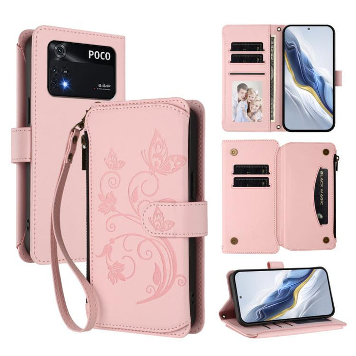 Funda de cuero para teléfono con cartera multitarjeta con cremallera y diseño de mariposa y flor de amor, For Xiaomi 13 Lite / Civi 2, For Xiaomi 13 Pro, For Xiaomi 13, For Xiaomi 12T / 12T Pro / Redmi K50 Ultra, For Xiaomi 12S Ultra                   ...