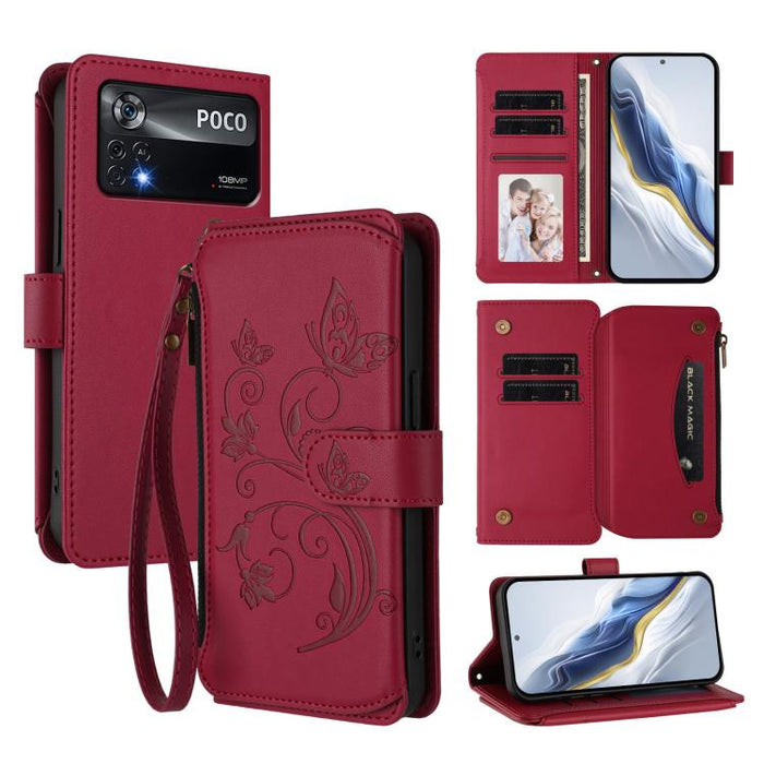 Funda de cuero para teléfono con cartera multitarjeta con cremallera y diseño de mariposa y flor de amor, For Xiaomi 13 Lite / Civi 2, For Xiaomi 13 Pro, For Xiaomi 13, For Xiaomi 12T / 12T Pro / Redmi K50 Ultra, For Xiaomi 12S Ultra                   ...