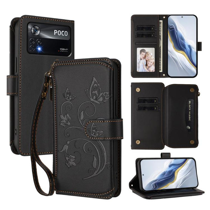 Funda de cuero para teléfono con cartera multitarjeta con cremallera y diseño de mariposa y flor de amor, For Xiaomi 13 Lite / Civi 2, For Xiaomi 13 Pro, For Xiaomi 13, For Xiaomi 12T / 12T Pro / Redmi K50 Ultra, For Xiaomi 12S Ultra                   ...