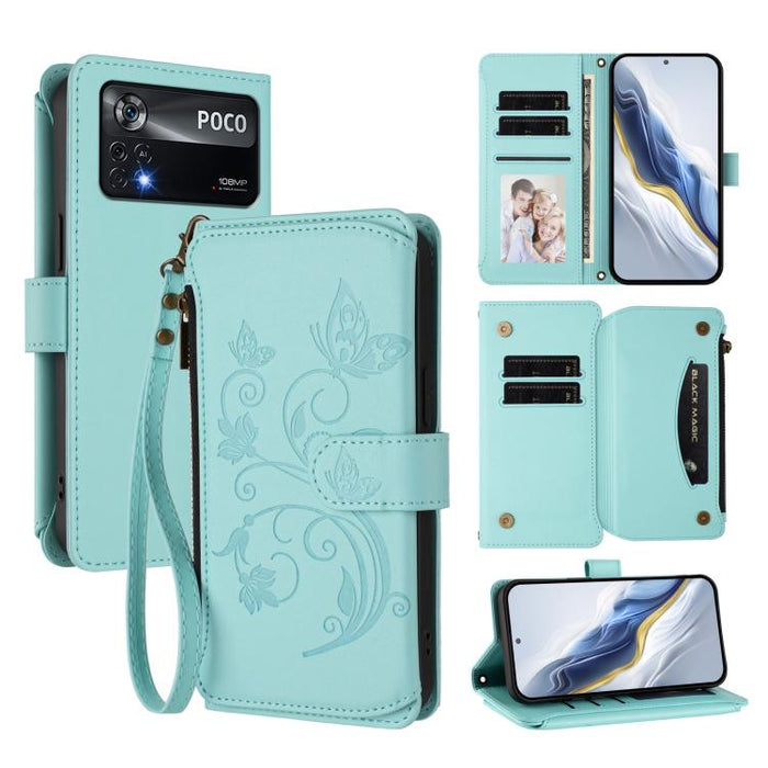 Funda de cuero para teléfono con cartera multitarjeta con cremallera y diseño de mariposa y flor de amor, For Xiaomi 13 Lite / Civi 2, For Xiaomi 13 Pro, For Xiaomi 13, For Xiaomi 12T / 12T Pro / Redmi K50 Ultra, For Xiaomi 12S Ultra                   ...