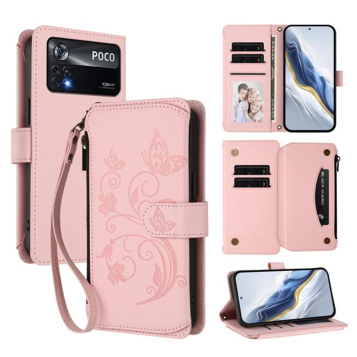 Funda de cuero para teléfono con cartera multitarjeta con cremallera y diseño de mariposa y flor de amor, For Xiaomi 13 Lite / Civi 2, For Xiaomi 13 Pro, For Xiaomi 13, For Xiaomi 12T / 12T Pro / Redmi K50 Ultra, For Xiaomi 12S Ultra                   ...