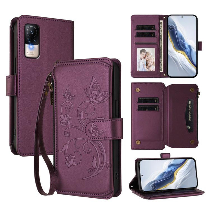 Funda de cuero para teléfono con cartera multitarjeta con cremallera y diseño de mariposa y flor de amor, For Xiaomi 13 Lite / Civi 2, For Xiaomi 13 Pro, For Xiaomi 13, For Xiaomi 12T / 12T Pro / Redmi K50 Ultra, For Xiaomi 12S Ultra                   ...