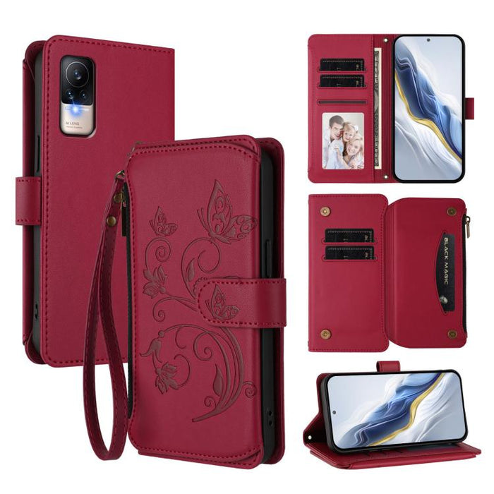 Funda de cuero para teléfono con cartera multitarjeta con cremallera y diseño de mariposa y flor de amor, For Xiaomi 13 Lite / Civi 2, For Xiaomi 13 Pro, For Xiaomi 13, For Xiaomi 12T / 12T Pro / Redmi K50 Ultra, For Xiaomi 12S Ultra                   ...