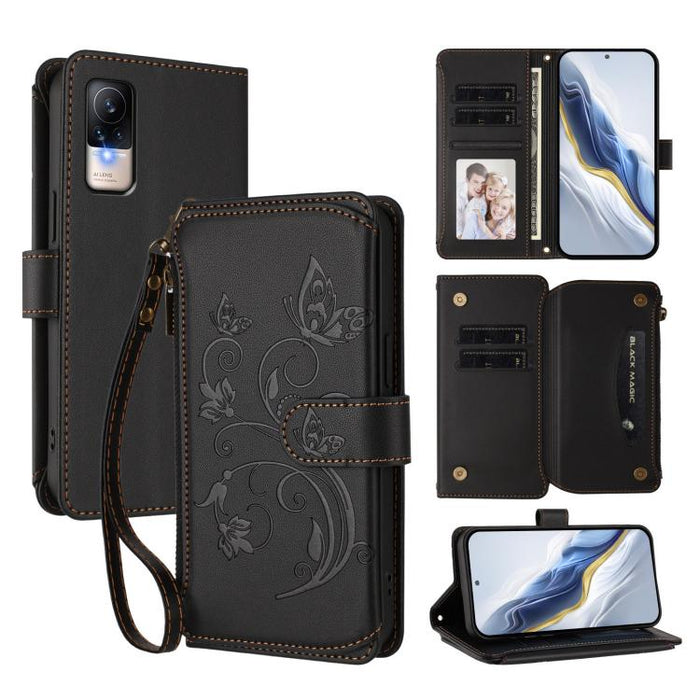 Funda de cuero para teléfono con cartera multitarjeta con cremallera y diseño de mariposa y flor de amor, For Xiaomi 13 Lite / Civi 2, For Xiaomi 13 Pro, For Xiaomi 13, For Xiaomi 12T / 12T Pro / Redmi K50 Ultra, For Xiaomi 12S Ultra                   ...
