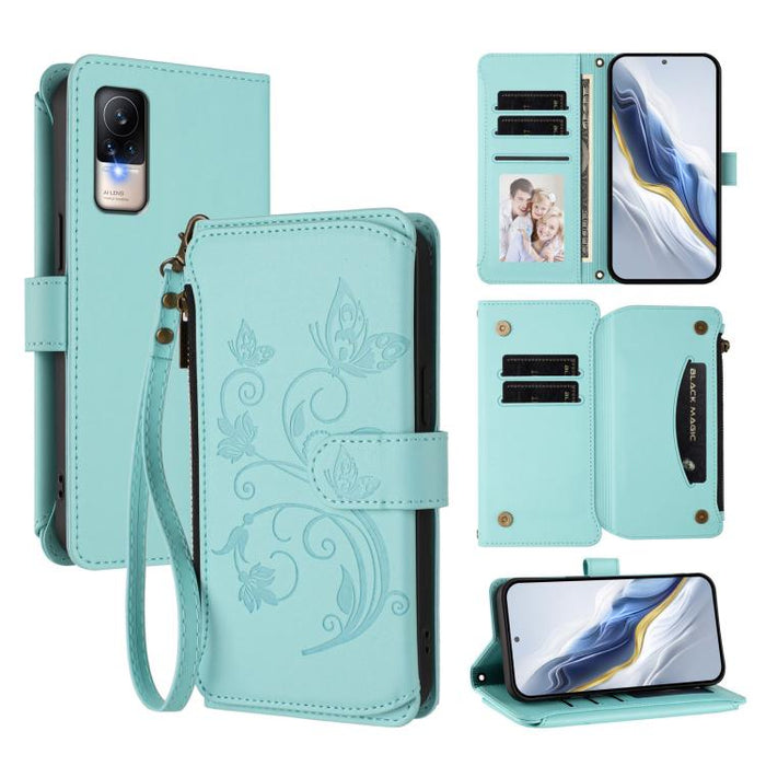 Funda de cuero para teléfono con cartera multitarjeta con cremallera y diseño de mariposa y flor de amor, For Xiaomi 13 Lite / Civi 2, For Xiaomi 13 Pro, For Xiaomi 13, For Xiaomi 12T / 12T Pro / Redmi K50 Ultra, For Xiaomi 12S Ultra                   ...