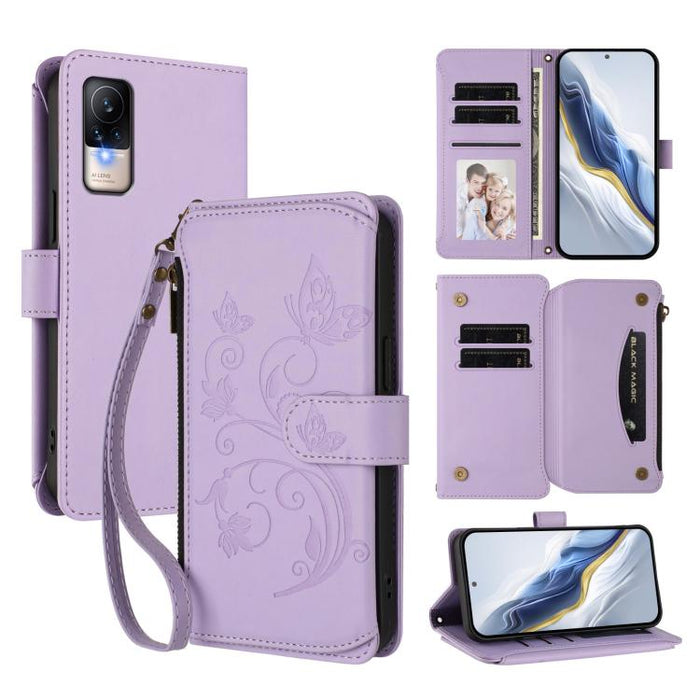 Funda de cuero para teléfono con cartera multitarjeta con cremallera y diseño de mariposa y flor de amor, For Xiaomi 13 Lite / Civi 2, For Xiaomi 13 Pro, For Xiaomi 13, For Xiaomi 12T / 12T Pro / Redmi K50 Ultra, For Xiaomi 12S Ultra                   ...