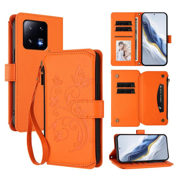 Funda de cuero para teléfono con cartera multitarjeta con cremallera y diseño de mariposa y flor de amor, For Xiaomi 13 Lite / Civi 2, For Xiaomi 13 Pro, For Xiaomi 13, For Xiaomi 12T / 12T Pro / Redmi K50 Ultra, For Xiaomi 12S Ultra                   ...