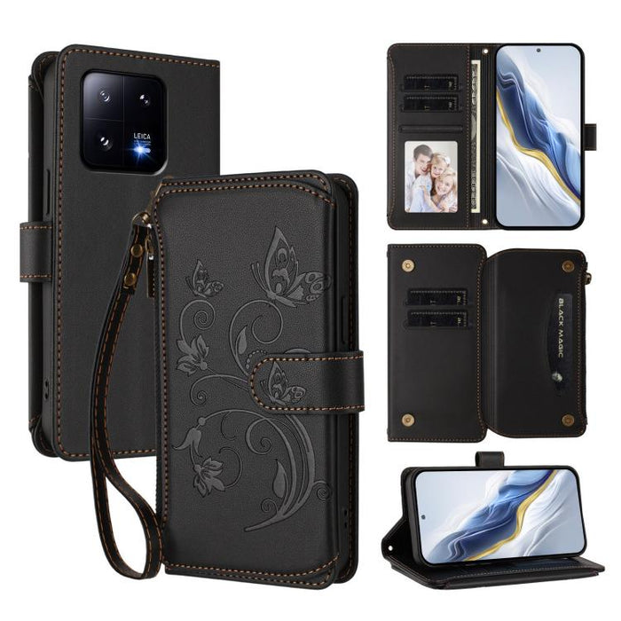 Funda de cuero para teléfono con cartera multitarjeta con cremallera y diseño de mariposa y flor de amor, For Xiaomi 13 Lite / Civi 2, For Xiaomi 13 Pro, For Xiaomi 13, For Xiaomi 12T / 12T Pro / Redmi K50 Ultra, For Xiaomi 12S Ultra                   ...