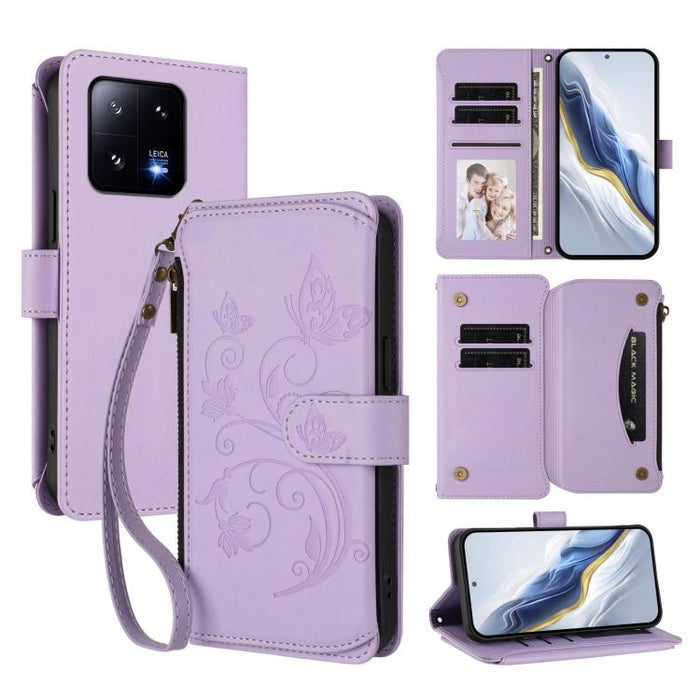 Funda de cuero para teléfono con cartera multitarjeta con cremallera y diseño de mariposa y flor de amor, For Xiaomi 13 Lite / Civi 2, For Xiaomi 13 Pro, For Xiaomi 13, For Xiaomi 12T / 12T Pro / Redmi K50 Ultra, For Xiaomi 12S Ultra                   ...
