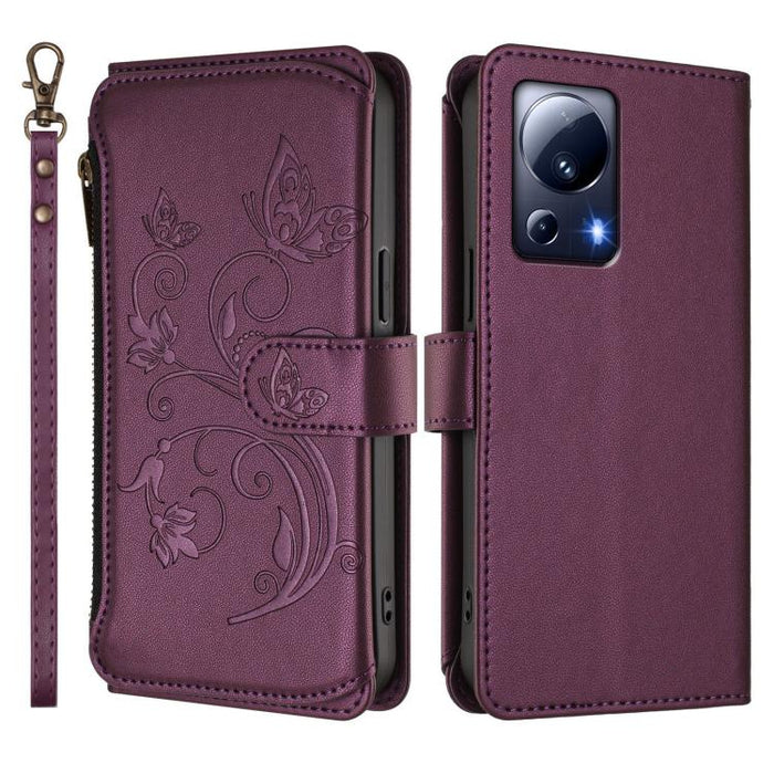 Funda de cuero para teléfono con cartera multitarjeta con cremallera y diseño de mariposa y flor de amor, For Xiaomi 13 Lite / Civi 2, For Xiaomi 13 Pro, For Xiaomi 13, For Xiaomi 12T / 12T Pro / Redmi K50 Ultra, For Xiaomi 12S Ultra                   ...