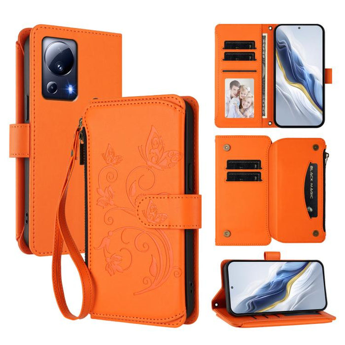 Funda de cuero para teléfono con cartera multitarjeta con cremallera y diseño de mariposa y flor de amor, For Xiaomi 13 Lite / Civi 2, For Xiaomi 13 Pro, For Xiaomi 13, For Xiaomi 12T / 12T Pro / Redmi K50 Ultra, For Xiaomi 12S Ultra                   ...