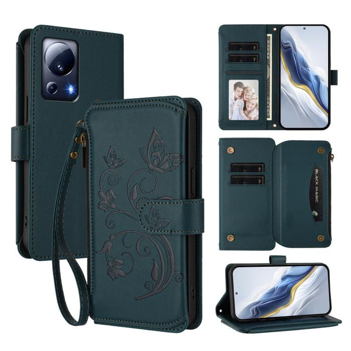 Funda de cuero para teléfono con cartera multitarjeta con cremallera y diseño de mariposa y flor de amor, For Xiaomi 13 Lite / Civi 2, For Xiaomi 13 Pro, For Xiaomi 13, For Xiaomi 12T / 12T Pro / Redmi K50 Ultra, For Xiaomi 12S Ultra                   ...