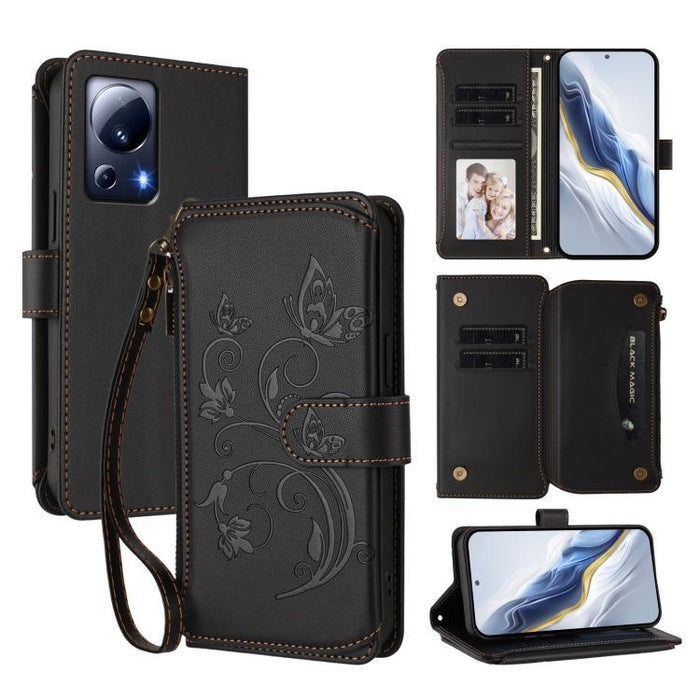Funda de cuero para teléfono con cartera multitarjeta con cremallera y diseño de mariposa y flor de amor, For Xiaomi 13 Lite / Civi 2, For Xiaomi 13 Pro, For Xiaomi 13, For Xiaomi 12T / 12T Pro / Redmi K50 Ultra, For Xiaomi 12S Ultra                   ...