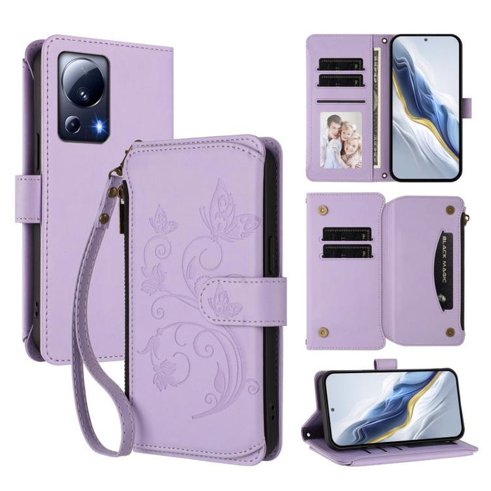 Funda de cuero para teléfono con cartera multitarjeta con cremallera y diseño de mariposa y flor de amor, For Xiaomi 13 Lite / Civi 2, For Xiaomi 13 Pro, For Xiaomi 13, For Xiaomi 12T / 12T Pro / Redmi K50 Ultra, For Xiaomi 12S Ultra                   ...