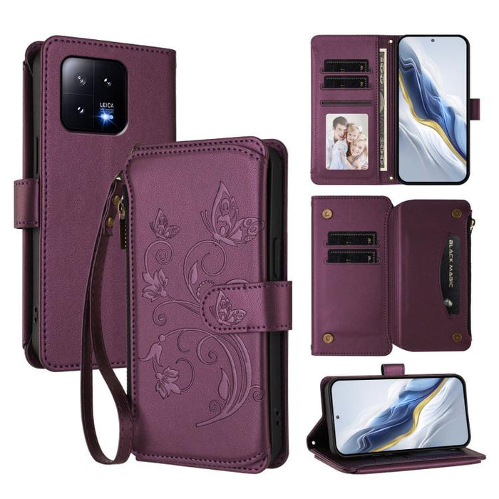 Funda de cuero para teléfono con cartera multitarjeta con cremallera y diseño de mariposa y flor de amor, For Xiaomi 13 Lite / Civi 2, For Xiaomi 13 Pro, For Xiaomi 13, For Xiaomi 12T / 12T Pro / Redmi K50 Ultra, For Xiaomi 12S Ultra                   ...