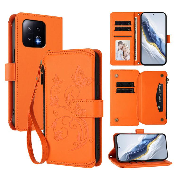 Funda de cuero para teléfono con cartera multitarjeta con cremallera y diseño de mariposa y flor de amor, For Xiaomi 13 Lite / Civi 2, For Xiaomi 13 Pro, For Xiaomi 13, For Xiaomi 12T / 12T Pro / Redmi K50 Ultra, For Xiaomi 12S Ultra                   ...