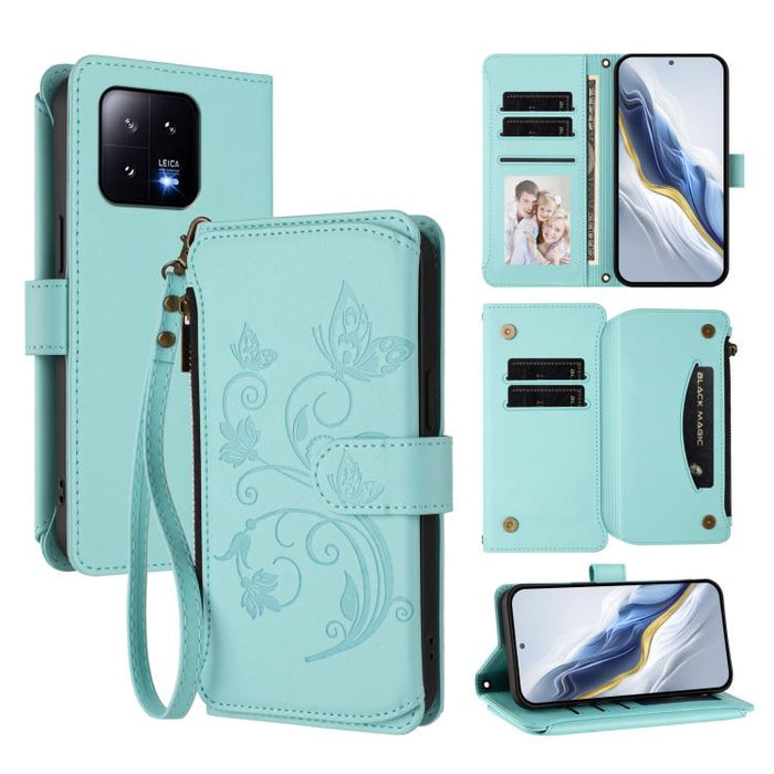 Funda de cuero para teléfono con cartera multitarjeta con cremallera y diseño de mariposa y flor de amor, For Xiaomi 13 Lite / Civi 2, For Xiaomi 13 Pro, For Xiaomi 13, For Xiaomi 12T / 12T Pro / Redmi K50 Ultra, For Xiaomi 12S Ultra                   ...