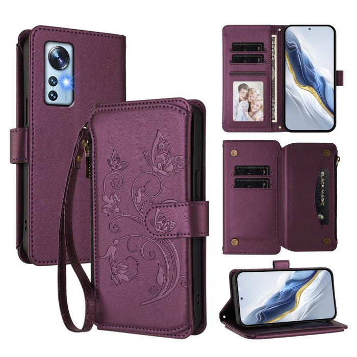Funda de cuero para teléfono con cartera multitarjeta con cremallera y diseño de mariposa y flor de amor, For Xiaomi 13 Lite / Civi 2, For Xiaomi 13 Pro, For Xiaomi 13, For Xiaomi 12T / 12T Pro / Redmi K50 Ultra, For Xiaomi 12S Ultra                   ...