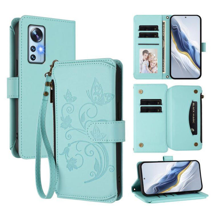 Funda de cuero para teléfono con cartera multitarjeta con cremallera y diseño de mariposa y flor de amor, For Xiaomi 13 Lite / Civi 2, For Xiaomi 13 Pro, For Xiaomi 13, For Xiaomi 12T / 12T Pro / Redmi K50 Ultra, For Xiaomi 12S Ultra                   ...