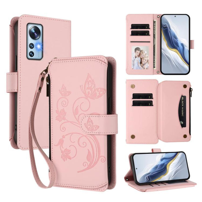 Funda de cuero para teléfono con cartera multitarjeta con cremallera y diseño de mariposa y flor de amor, For Xiaomi 13 Lite / Civi 2, For Xiaomi 13 Pro, For Xiaomi 13, For Xiaomi 12T / 12T Pro / Redmi K50 Ultra, For Xiaomi 12S Ultra                   ...