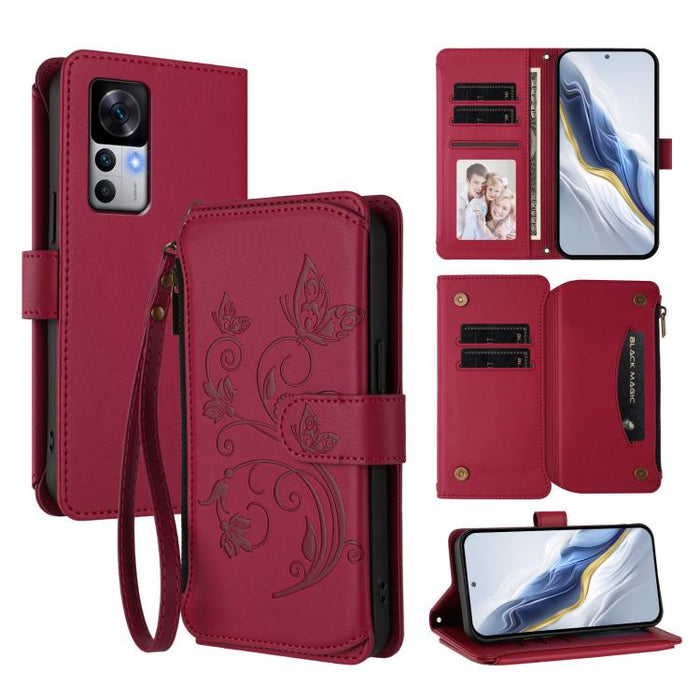 Funda de cuero para teléfono con cartera multitarjeta con cremallera y diseño de mariposa y flor de amor, For Xiaomi 13 Lite / Civi 2, For Xiaomi 13 Pro, For Xiaomi 13, For Xiaomi 12T / 12T Pro / Redmi K50 Ultra, For Xiaomi 12S Ultra                   ...