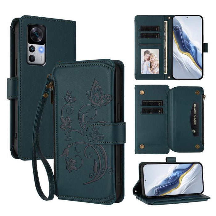 Funda de cuero para teléfono con cartera multitarjeta con cremallera y diseño de mariposa y flor de amor, For Xiaomi 13 Lite / Civi 2, For Xiaomi 13 Pro, For Xiaomi 13, For Xiaomi 12T / 12T Pro / Redmi K50 Ultra, For Xiaomi 12S Ultra                   ...