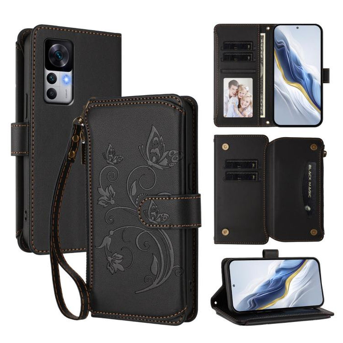 Funda de cuero para teléfono con cartera multitarjeta con cremallera y diseño de mariposa y flor de amor, For Xiaomi 13 Lite / Civi 2, For Xiaomi 13 Pro, For Xiaomi 13, For Xiaomi 12T / 12T Pro / Redmi K50 Ultra, For Xiaomi 12S Ultra                   ...