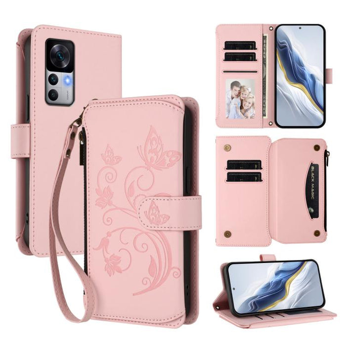 Funda de cuero para teléfono con cartera multitarjeta con cremallera y diseño de mariposa y flor de amor, For Xiaomi 13 Lite / Civi 2, For Xiaomi 13 Pro, For Xiaomi 13, For Xiaomi 12T / 12T Pro / Redmi K50 Ultra, For Xiaomi 12S Ultra                   ...