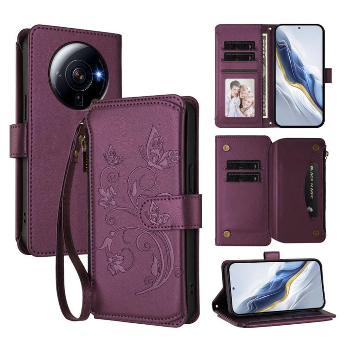 Funda de cuero para teléfono con cartera multitarjeta con cremallera y diseño de mariposa y flor de amor, For Xiaomi 13 Lite / Civi 2, For Xiaomi 13 Pro, For Xiaomi 13, For Xiaomi 12T / 12T Pro / Redmi K50 Ultra, For Xiaomi 12S Ultra                   ...