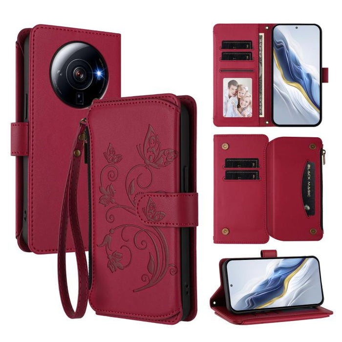 Funda de cuero para teléfono con cartera multitarjeta con cremallera y diseño de mariposa y flor de amor, For Xiaomi 13 Lite / Civi 2, For Xiaomi 13 Pro, For Xiaomi 13, For Xiaomi 12T / 12T Pro / Redmi K50 Ultra, For Xiaomi 12S Ultra                   ...
