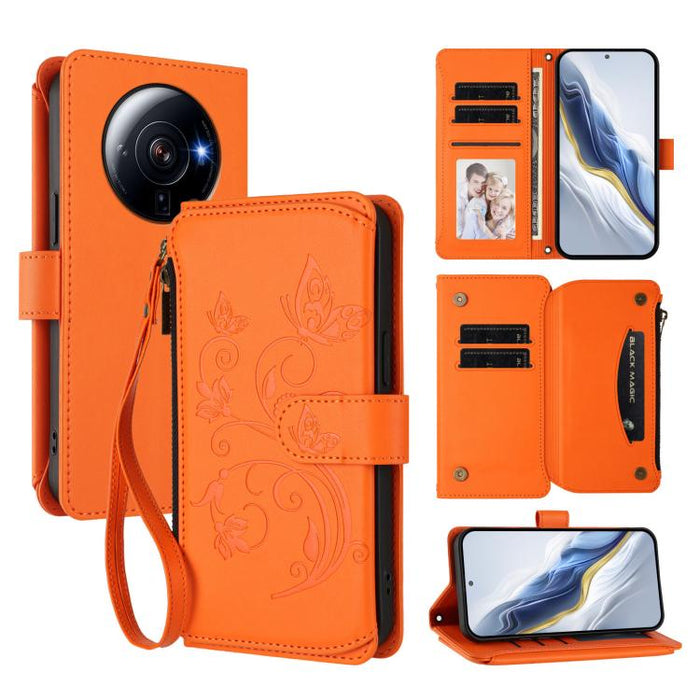 Funda de cuero para teléfono con cartera multitarjeta con cremallera y diseño de mariposa y flor de amor, For Xiaomi 13 Lite / Civi 2, For Xiaomi 13 Pro, For Xiaomi 13, For Xiaomi 12T / 12T Pro / Redmi K50 Ultra, For Xiaomi 12S Ultra                   ...