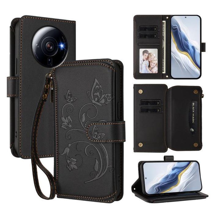 Funda de cuero para teléfono con cartera multitarjeta con cremallera y diseño de mariposa y flor de amor, For Xiaomi 13 Lite / Civi 2, For Xiaomi 13 Pro, For Xiaomi 13, For Xiaomi 12T / 12T Pro / Redmi K50 Ultra, For Xiaomi 12S Ultra                   ...