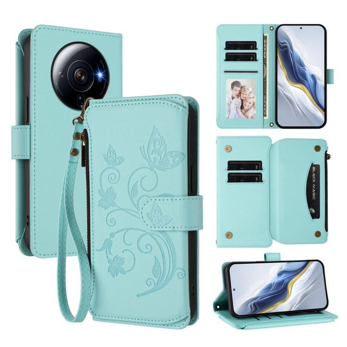 Funda de cuero para teléfono con cartera multitarjeta con cremallera y diseño de mariposa y flor de amor, For Xiaomi 13 Lite / Civi 2, For Xiaomi 13 Pro, For Xiaomi 13, For Xiaomi 12T / 12T Pro / Redmi K50 Ultra, For Xiaomi 12S Ultra                   ...