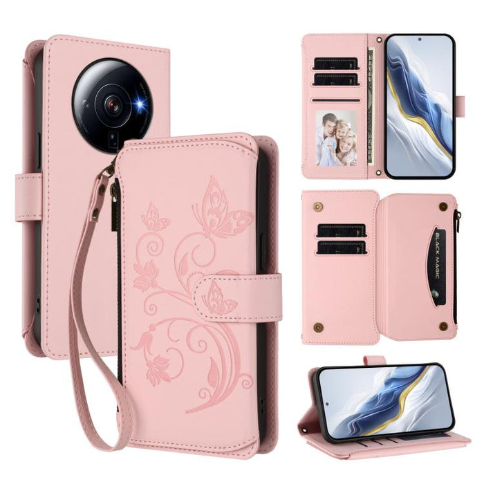 Funda de cuero para teléfono con cartera multitarjeta con cremallera y diseño de mariposa y flor de amor, For Xiaomi 13 Lite / Civi 2, For Xiaomi 13 Pro, For Xiaomi 13, For Xiaomi 12T / 12T Pro / Redmi K50 Ultra, For Xiaomi 12S Ultra                   ...