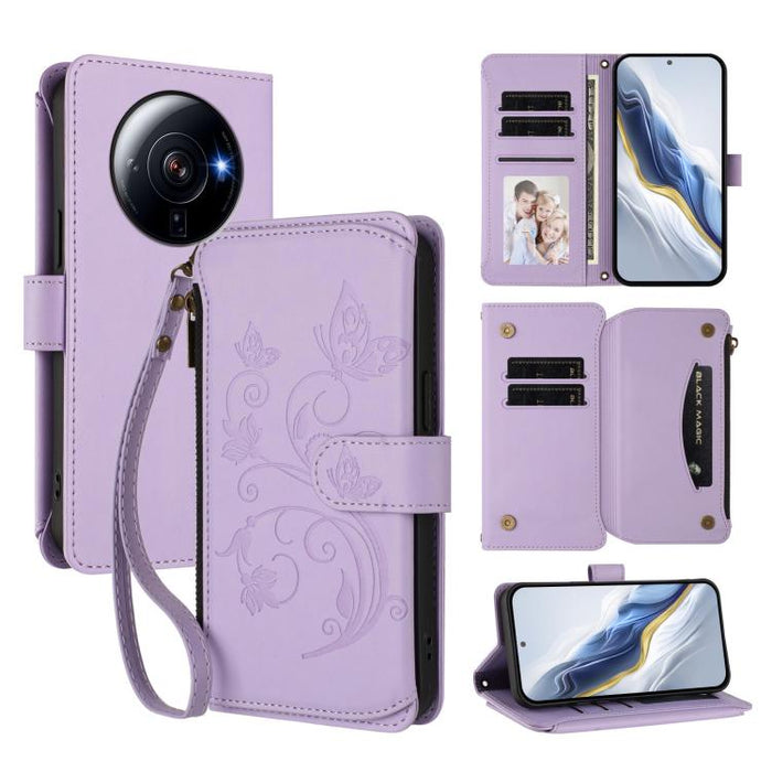 Funda de cuero para teléfono con cartera multitarjeta con cremallera y diseño de mariposa y flor de amor, For Xiaomi 13 Lite / Civi 2, For Xiaomi 13 Pro, For Xiaomi 13, For Xiaomi 12T / 12T Pro / Redmi K50 Ultra, For Xiaomi 12S Ultra                   ...
