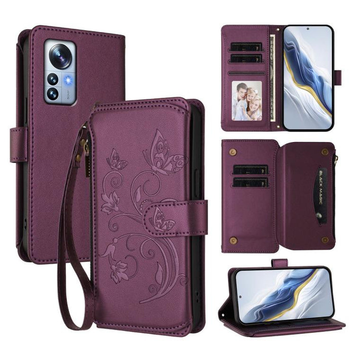 Funda de cuero para teléfono con cartera multitarjeta con cremallera y diseño de mariposa y flor de amor, For Xiaomi 13 Lite / Civi 2, For Xiaomi 13 Pro, For Xiaomi 13, For Xiaomi 12T / 12T Pro / Redmi K50 Ultra, For Xiaomi 12S Ultra                   ...