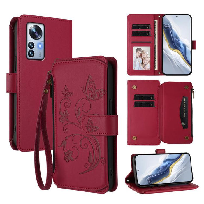 Funda de cuero para teléfono con cartera multitarjeta con cremallera y diseño de mariposa y flor de amor, For Xiaomi 13 Lite / Civi 2, For Xiaomi 13 Pro, For Xiaomi 13, For Xiaomi 12T / 12T Pro / Redmi K50 Ultra, For Xiaomi 12S Ultra                   ...