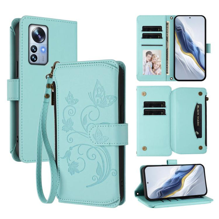 Funda de cuero para teléfono con cartera multitarjeta con cremallera y diseño de mariposa y flor de amor, For Xiaomi 13 Lite / Civi 2, For Xiaomi 13 Pro, For Xiaomi 13, For Xiaomi 12T / 12T Pro / Redmi K50 Ultra, For Xiaomi 12S Ultra                   ...