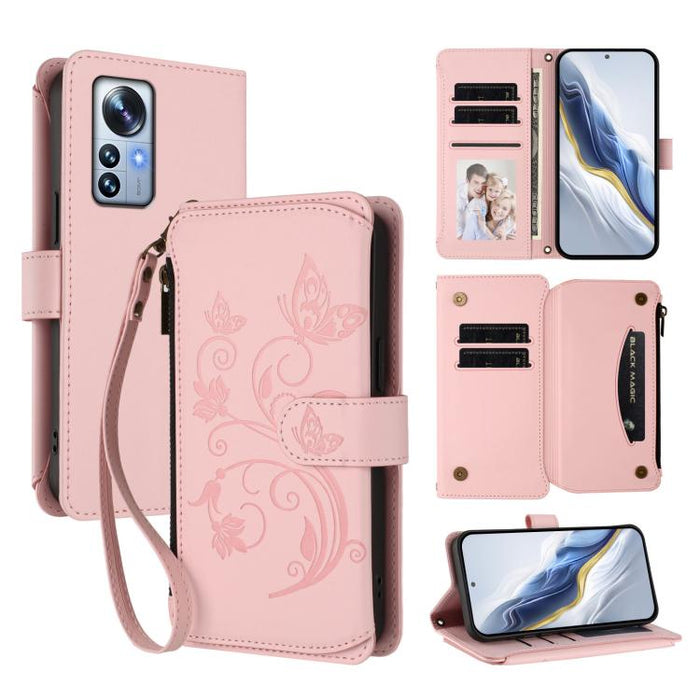 Funda de cuero para teléfono con cartera multitarjeta con cremallera y diseño de mariposa y flor de amor, For Xiaomi 13 Lite / Civi 2, For Xiaomi 13 Pro, For Xiaomi 13, For Xiaomi 12T / 12T Pro / Redmi K50 Ultra, For Xiaomi 12S Ultra                   ...
