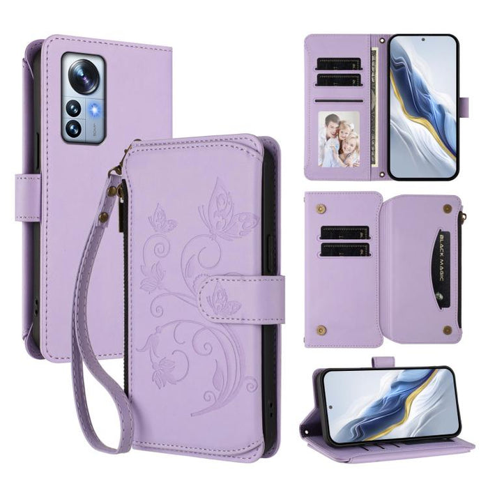 Funda de cuero para teléfono con cartera multitarjeta con cremallera y diseño de mariposa y flor de amor, For Xiaomi 13 Lite / Civi 2, For Xiaomi 13 Pro, For Xiaomi 13, For Xiaomi 12T / 12T Pro / Redmi K50 Ultra, For Xiaomi 12S Ultra                   ...