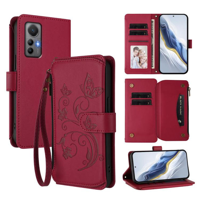 Funda de cuero para teléfono con cartera multitarjeta con cremallera y diseño de mariposa y flor de amor, For Xiaomi 13 Lite / Civi 2, For Xiaomi 13 Pro, For Xiaomi 13, For Xiaomi 12T / 12T Pro / Redmi K50 Ultra, For Xiaomi 12S Ultra                   ...