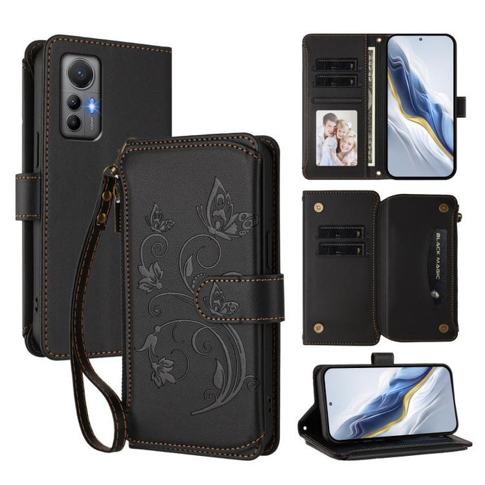 Funda de cuero para teléfono con cartera multitarjeta con cremallera y diseño de mariposa y flor de amor, For Xiaomi 13 Lite / Civi 2, For Xiaomi 13 Pro, For Xiaomi 13, For Xiaomi 12T / 12T Pro / Redmi K50 Ultra, For Xiaomi 12S Ultra                   ...