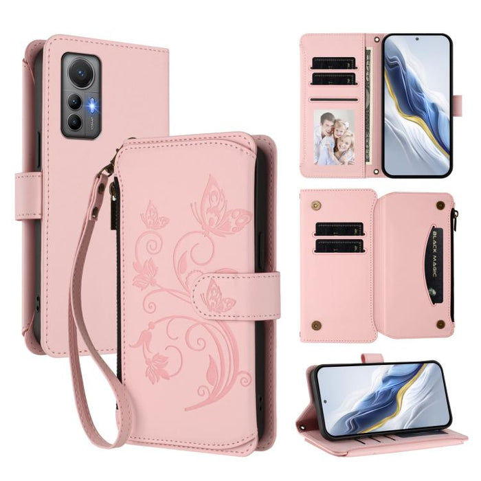 Funda de cuero para teléfono con cartera multitarjeta con cremallera y diseño de mariposa y flor de amor, For Xiaomi 13 Lite / Civi 2, For Xiaomi 13 Pro, For Xiaomi 13, For Xiaomi 12T / 12T Pro / Redmi K50 Ultra, For Xiaomi 12S Ultra                   ...